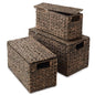 Casafield Set of 3 Water Hyacinth Storage Baskets with Lids, Espresso - Small, Medium, Large Woven Nesting Bins for Bathroom, Bedroom, Closets, Shelves