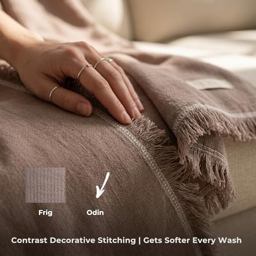 Odin Waffle Throw Blanket with Tassels, 50x66 Inch, 100% Turkish Cotton, Oeko-TEX Certified, Breathable Lightweight Throw for Couch, Sofa & Bed, Made in Turkey, Sand - color: Sand