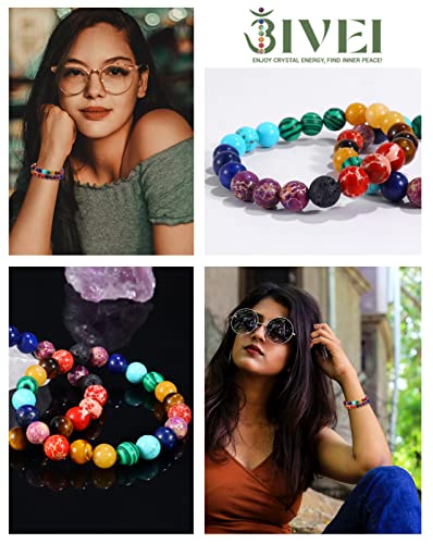 Bivei Natural Gemstone Semi Precious Healing Crystals Handmade Stretchy Round Beads Bracelet,Stocking Stuffers for Women Enhance Positive Energy - color: 8mm Chakra Bracelet (Inner Balance), size: Medium: 6.8-7.24 inch