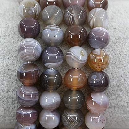 Keleny Gem Semi Precious Gemstones 8mm Natural Stone Round Beads Rock Crystal Jasper Stretch Bracelet 7 Inch Unisex - color: Brown Botswana Agate
