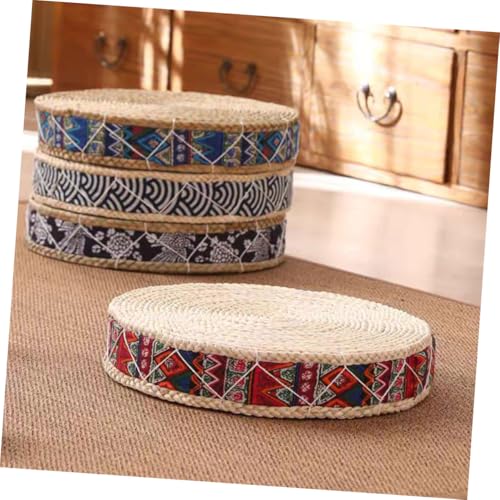 SUPVOX Woven Meditation Cushion Round Floor Pillow 30cm Diameter 7cm Height Handmade Bohemian Red Sitting Mat for Yoga, Tatami, Outdoor Patio Seating