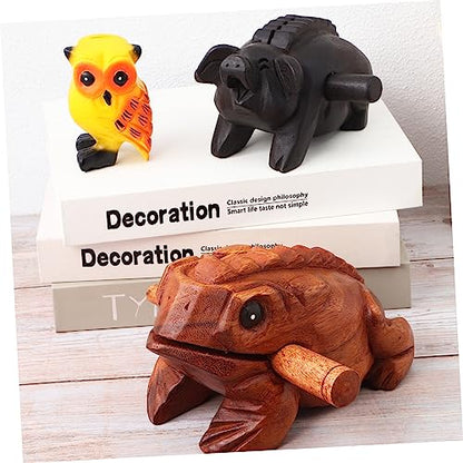 3pcs Wooden Sound Animals Music Block Toad Pig Owl Percussion Instruments for Home Decoration Realistic Sound