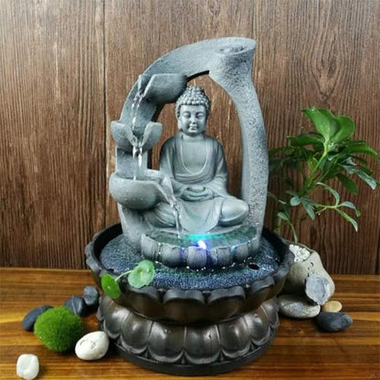Buddha Tabletop Waterfall Fountain Meditation Relaxing Indoor Decoration, Zen Fountain for Home, Office, Bedroom Decoration(Grey 2)