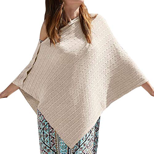 PULI Women's Versatile Knitted Shawls Scarf Poncho Sweater with Buttons Lightweight Spring Summer Fall Wraps - color: E-barley Twist in Cable Large