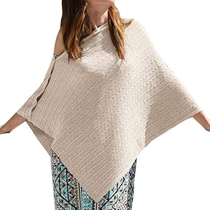 PULI Women's Versatile Knitted Shawls Scarf Poncho Sweater with Buttons Lightweight Spring Summer Fall Wraps - color: E-barley Twist in Cable Large