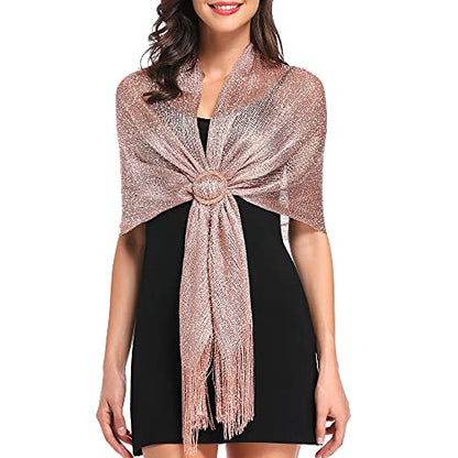 vimate Sparkling Metallic Shawls and Wraps for Evening Party/Wedding/Formal Dresses (With Free Buckle) - color: B#. Rose Gold (With Rose Gold Buckle)