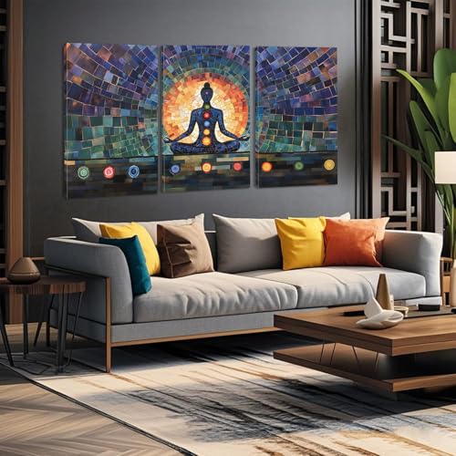 Rubelike Yoga Zen Wall Art - Chakra Spiritual Canvas Wall Decor, Meditation Decor, Buddhism Spa Room Poster, Chakra Picture for Living Room Bedroom (16" x 24" x 3 pcs)