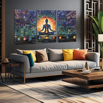Rubelike Yoga Zen Wall Art - Chakra Spiritual Canvas Wall Decor, Meditation Decor, Buddhism Spa Room Poster, Chakra Picture for Living Room Bedroom (16" x 24" x 3 pcs)