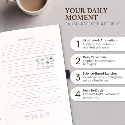 Gratitude Journal for Women (White) - A5 Hardcover Aesthetic Prompt Journal with Gift Box & Pen - 5 Minute Practice for Manifestation, Reflection & Happiness - Includes Stickers & Bookmark - 2026 Gift Set