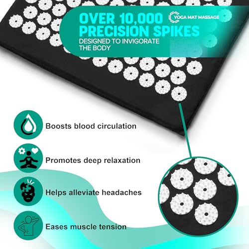 Sivan Back and Neck Pain Relief Acupressure Mat and Pillow Set, Chronic Back Pain Treatment - Relieves Your Stress of Lower Upper Back and Sciatic Pain - Black - color: Black/White, size: Large