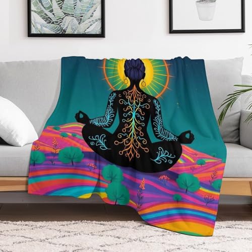 Yoga Meditation Chakra Print Throw Blanket, Soft Flannel Fuzzy Cozy Warm Blanket for Couch Bed Sofa Home Decor, 60"x80" - size: 60*80 in