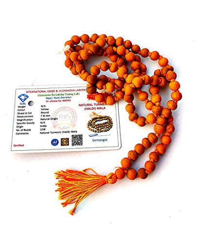 M Francisco Haldi Jap Mala/Turmeric Beads/Haldi Mala/Bagalamukhi Puja/Siddh Japa Mala 108 seads 7-8mm with Certified