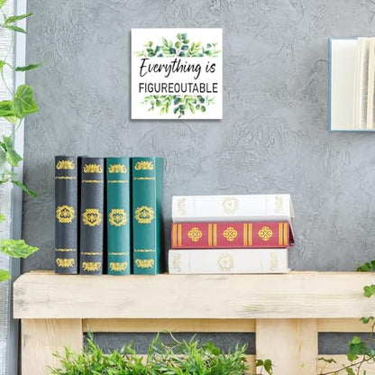 Everything is Figureoutable Wood Box Sign, Inspirational Desk Decor for Women, Small Motivational Living Room Bedroom Shelves Desk Decor Signs 5x5x1 INCH - style: Everything is Figureoutable