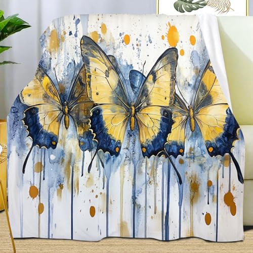 Butterfly Throw Blanket, Yellow Butterfly Fleece Blanket for Couch Bed Sofa, Insects Blankets and Throws, Super Soft Cozy Plush Flannel Blankets, 50x60, Decor & Gift - color: Butterfly#61, size: Throw (50"x60")