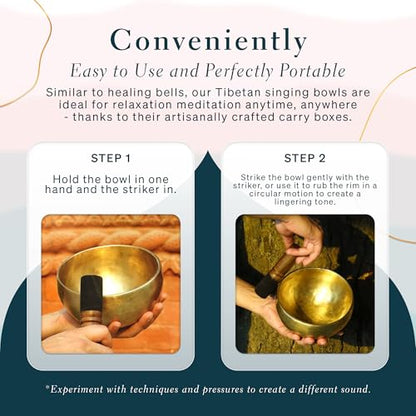 Tibetan Singing Bowl, Handcrafted Singing Bowl for Meditation, Prayer & Holistic Healing, Yoga Accessories, 11” Sound Bowl with Wooden Striker, Artisanal Pouch & Cushion - size: 11"