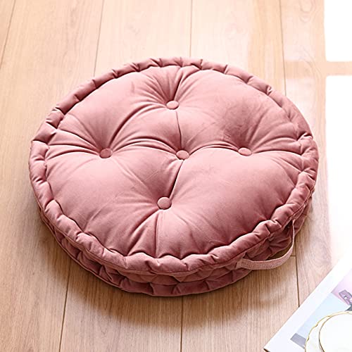 Tufted Velvet Floor Cushion, Round Thick Seating Cushion with Carrying Handle, Patio Meditation Pillow Tatami Chair Pads, 20"x20"x3", Pink - color: R-pink