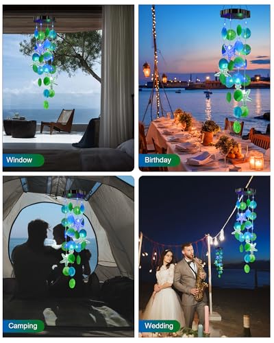 Solar Wind Chimes Decorative Lights for Outside, Hanging Lights for Holiday Garden Yard Window Shells Gifts for Mom Grandma Women Wife Girls - size: Sea