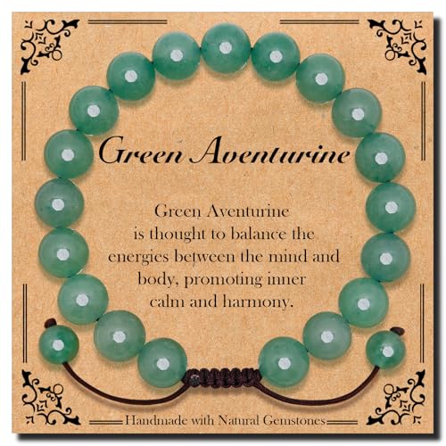 BONNY BOXX Braided Genuine Bracelet, Elegant Handcrafted Natural Gemstone Crystal Bracelet Healing Power Energy Inspirational Gifts with Card for Unisex - color: Green Aventurine, size: 10MM