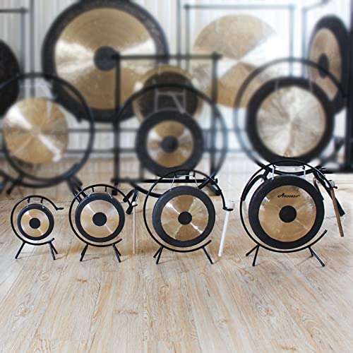 Arborea Sound Healing and Therapy Mini Gong 12" with Stand and Mallet Bronze Alloy Hand Hammered Chinese Small Table Chau Gong Home or Office - size: 12" Chau Gong