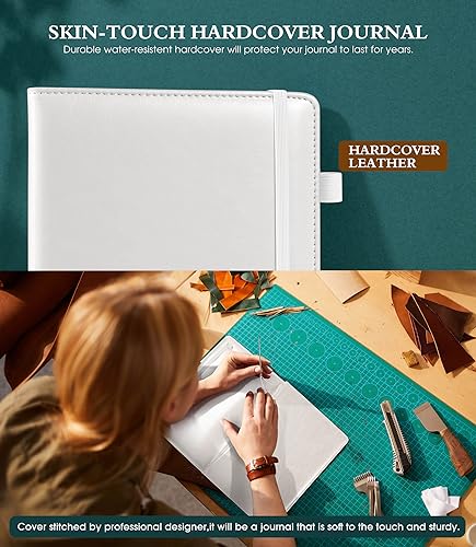 Ansopu Lined Journal Notebook for Writing, A5 100 GSM Thick Paper, Leather Hardcover Journal for Woman Men, Travel Journal Diary 160 Pages(5.75'' X 8.38'' White) - color: White