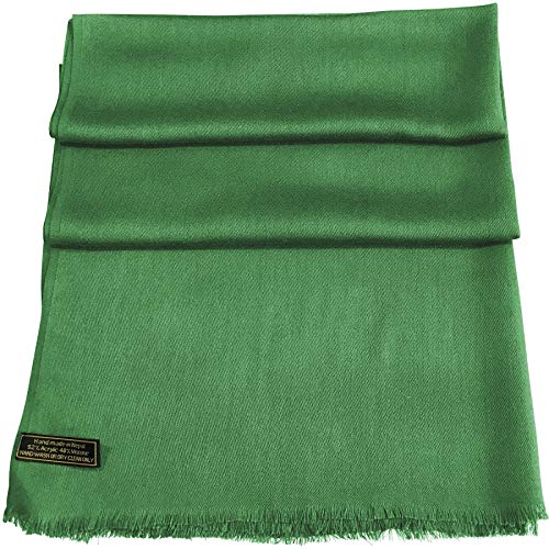 CJ Apparel Solid Color Fringe Design Fringe Shawl Scarf Wrap Stole Throw Head Wrap Pashmina Gift Hand Made in Nepal New - color: Forest Green Fc1042c