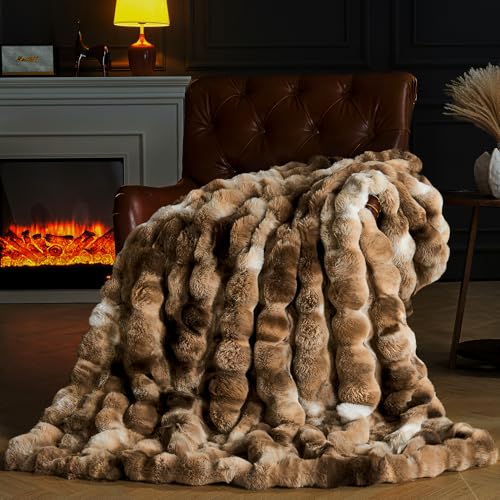 Faux Fur Throw Blanket for Couch, Fluffy Fuzzy Plush Bubble Blanket, Soft Warm Cozy Shaggy Rabbit Blanket, Luxury Decorative Gifts for Sofa Bedroom Living Room, 60x50inch (Tie-Dye-Brown) - color: Tie-dye-brown, size: 60x50inch