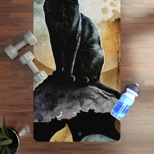 Moonlit Cat Yoga Mat, Meditation Mat, Eco-Friendly Fitness Gear, Cat Lover Gift, Home Decor