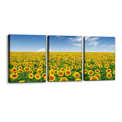 3 Pieces Modern Sunflower Field Landscape Artwork Canvas Prints Natural Landscape Pictures Paintings on Canvas Wall Art for Home Decoration Wall Decor Stretch Framed Ready to Hang - 12" x 16" x 3 - color: Wallart-08, size: 12" x 16" x 3 panels