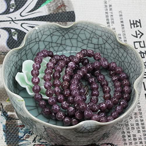 Keleny Gem Semi Precious Gemstones 8mm Natural Quartzite Stone Round Beads Crystal Stretch Bracelet 7 Inch Unisex - color: Purple Lepidolite Lithium Mica
