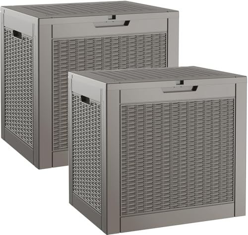 Outdoor Storage Box, Resin Deck Boxes Indoor and outdoor, Waterproof Storage Box Lockable Lid (Grey, 35 Gallon-2 Pack) - color: Rattan Grey, style: 35 Gallon-2 Pack