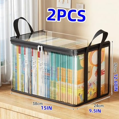 2 PCS Large Storage Transparent Box - Duty Space-180° Flip Cover Heavy, Saving Organizer for Books/Clothes/Documents (White) - color: White