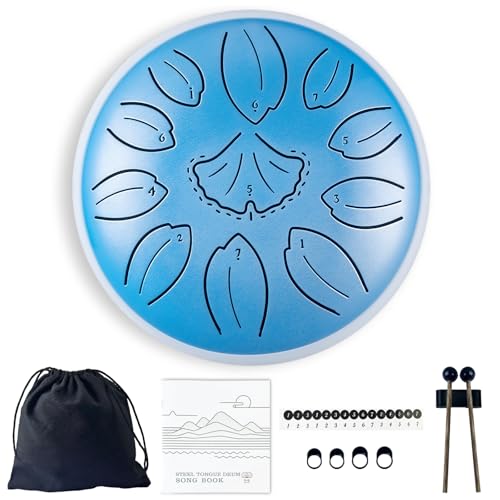 TUOKING Rain Drum for Outside Steel Tongue Drum 6 Inch 11 Notes C Key Handpan Drum for Adults and Beginners Sound Healing Musical Instrument for Meditation, Yoga, Music Lovers(Blue) - color: Blue, size: 6 Inch 11 Notes