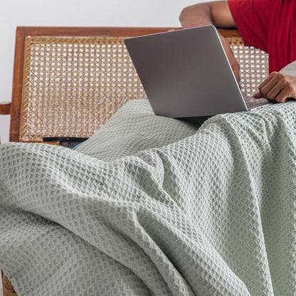 Salt Earth 100% Cotton Waffle Blanket, Twin Size 68"x92" – Lightweight All Season Throw Blanket for Couch, Bed & Bedroom, Soft Modern Cozy Cotton Blanket (Sea Foam) - color: Sea Foam, size: Twin