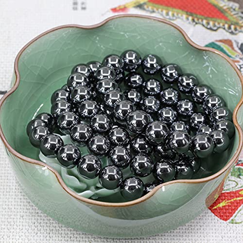 Keleny Semi Precious Stones Natural Gemstones 12mm Round Beads Crystal Stretch Bracelets 7 Inch Unisex - color: Black Hematite