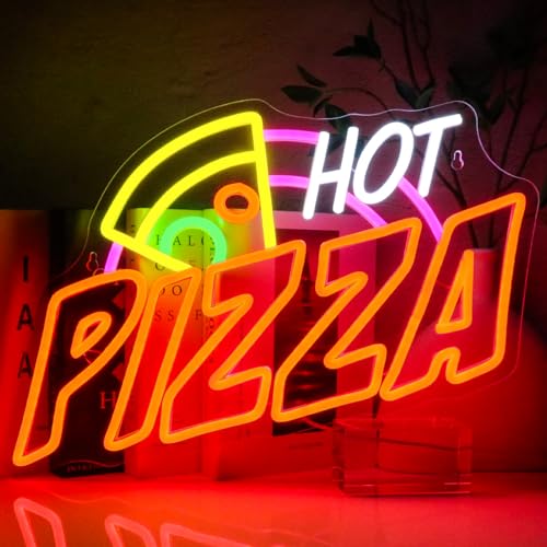 Pizza Neon Sign for Wall Decor, Hot Pizza Led Signs for Room, USB Dimmable Food Neon Lights for Pizzeria Kitchen Restaurant Bar Party Shops Hotel Store Business Pub - style: pizza