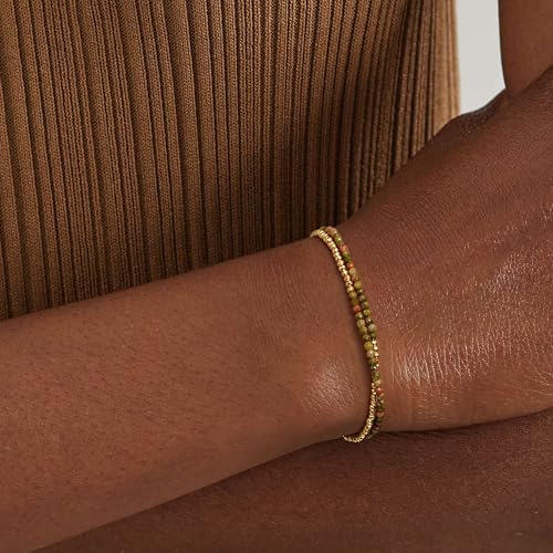 Women Beaded Bracelet Gold Double Layer Gemstone 14K Simple Dainty Handmade Chain Everyday Boho Beach Jewelry - style: Unakite