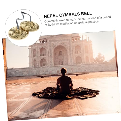 Baluue Nepal Copper Yoga Cymbals Bell with Sacred Pattern, Hand Percussion Instrument for Meditation and Mindfulness Sound Healing