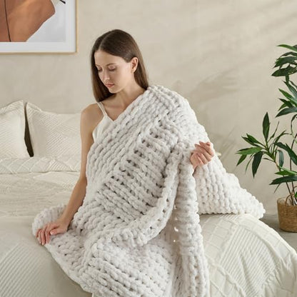 Chunky Knit Blanket Throw 50x60 Inches,Handmade Cable Knit Crochet Blanket,Cozy Lightweight All Season,Wrinkle-Resistant Polyester for Couch Bed Sofa Reading Nook, Beige - color: Beige