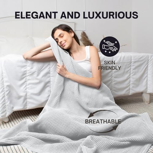 Waffle Blanket Queen Size Bed, 100% Cotton Soft Lightweight Breathable Summer Blanket, Waffle Weave Queen Size Bed Blanket: White (90"x90") - color: White, size: Queen (90" x 90")