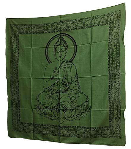 Buddha Indian Cotton Yoga Meditation Prayer Altar Cloth (40" x 40") (Olive Green) - color: Olive Green