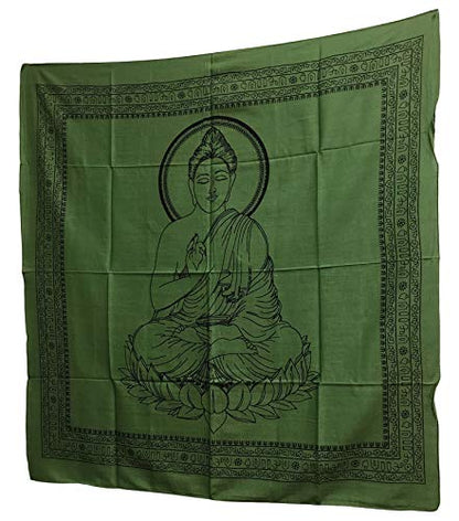 Buddha Indian Cotton Yoga Meditation Prayer Altar Cloth (40" x 40") (Olive Green) - color: Olive Green