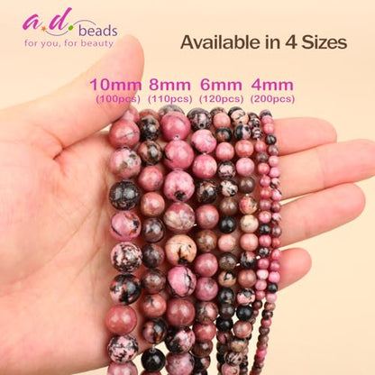 AD Beads 8mm Natural Round Loose Beads 110 Pieces, for Making 108 Mala Prayer Beads Necklace, Bracelet & Yoga Meditation, Jewelry Design （Red Black Rhodonite） - color: Red Black Rhodonite, size: 8mm-110pcs