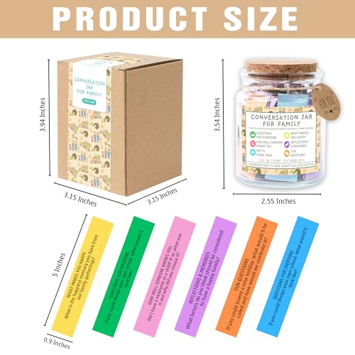 Family Conversation Cards in Jar, 150 Fun & Deep Conversation Starter Cards for Kids, Teens, Adults -Disconnect from Screens & Bond with Loved Ones- Question Games,Road Trip, Dinner Table Topics - style: Conversation Jar for Family