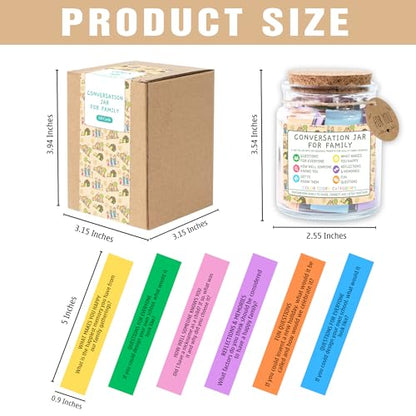 Family Conversation Cards in Jar, 150 Fun & Deep Conversation Starter Cards for Kids, Teens, Adults -Disconnect from Screens & Bond with Loved Ones- Question Games,Road Trip, Dinner Table Topics - style: Conversation Jar for Family