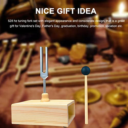 528 Hz Tuning Fork with Resonance Box, Aluminum Alloy, Wooden Speaker, Ideal for Sound Healing, SPA Aromatherapy, Tuning Fork Resonance Teaching, Hearing Tests, Meditation etc. - size: MI 528 hz (wood)