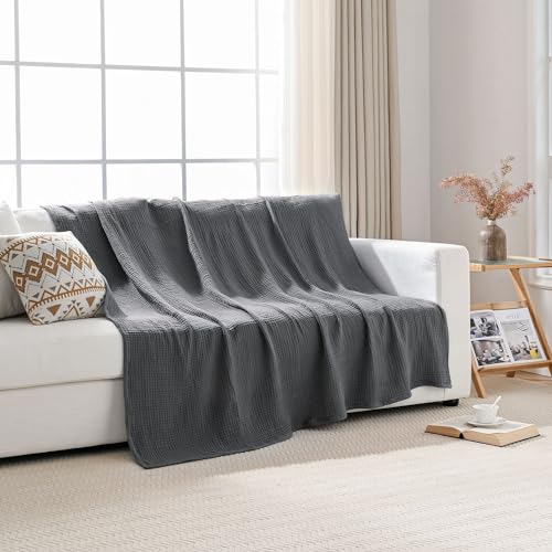 Esterra Muslin Twin Size Cozy Soft Lightweight Pre-Washed Cotton Blanket, All Season Breathable 4-Layer Gauze Blanket Throw for Couch Bed, Dark Gray, 66x90 Inches - color: 11 - Dark Gray, size: Twin (66"x90")