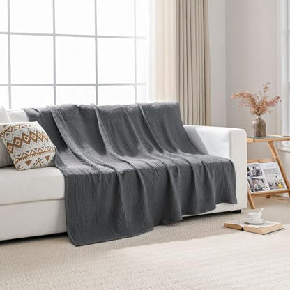 Esterra Muslin Twin Size Cozy Soft Lightweight Pre-Washed Cotton Blanket, All Season Breathable 4-Layer Gauze Blanket Throw for Couch Bed, Dark Gray, 66x90 Inches - color: 11 - Dark Gray, size: Twin (66"x90")