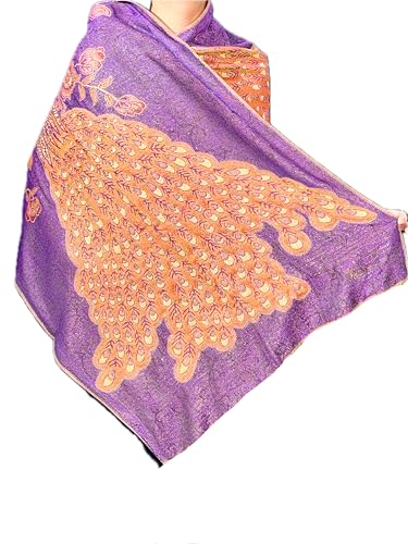 Boho LUXURY Wool Prayer Shawl Large Reversible Pashmina Purple metallic The Purple Peacock Silk Scarf nyc Travel Blanket Winter Wraps Elegant Meditation blanket Bohemian unisex Autumn PREMIUM wrap