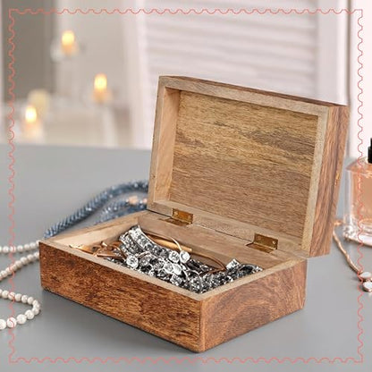7.5” x 4.5” x 3” Mango Wood Box with Lid – Carved Scallop Medium Burnt – Handcrafted Wooden Keepsake Box – Medium Decorative Storage for Jewelry, Memory & Home Décor Accents