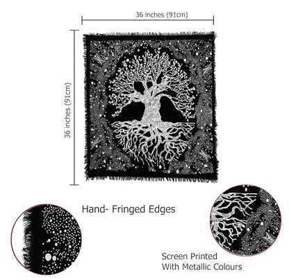 Indian Consigners Tree of Life Altar Cloth Tapestry Tablecloth Celtic Trees Ritual Spiritual Cloth for Sacred Places, Cotton Square Tarot Table Cover 36 by 36 Sacred - color: Silver Trunk Tree, size: 36" x 36" (Square)